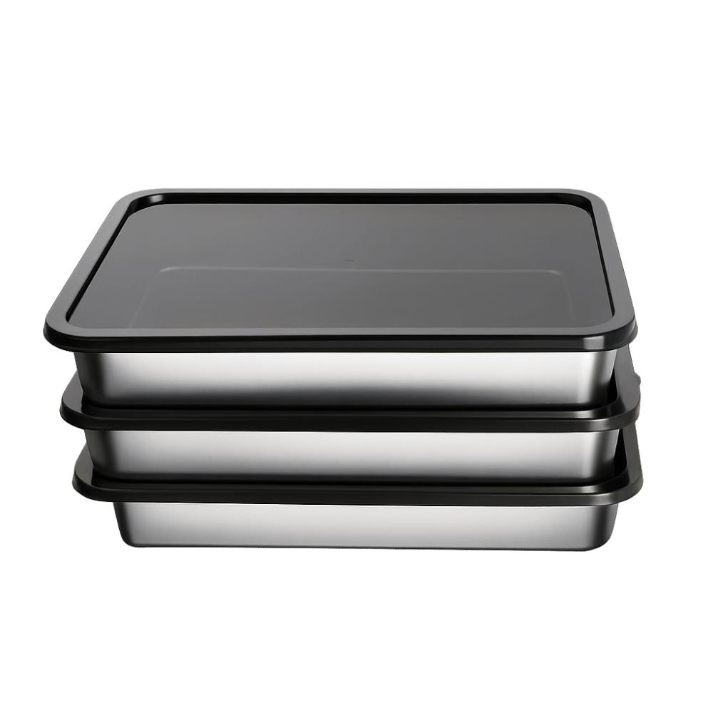 3Pcs Stainless Steel Food Storage Tray with Lid Barbecue Pan Practical Kitchen Serving Plate Picnic