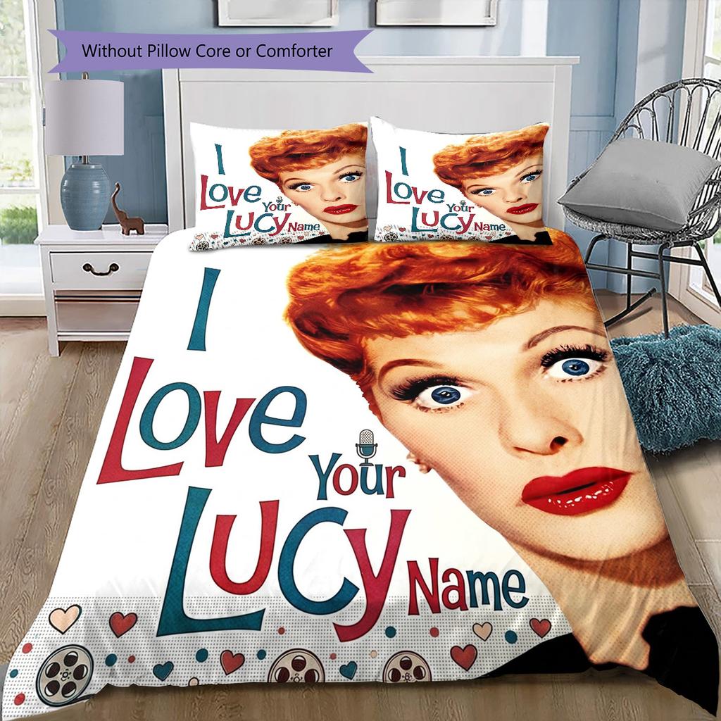 Love Lucy Comics Custom Name Pattern Bedding Quilt Set Quilt Cover Pillowcase Home Birthday Gift(1 * duvet cover + 2 * pillowcase, without core)