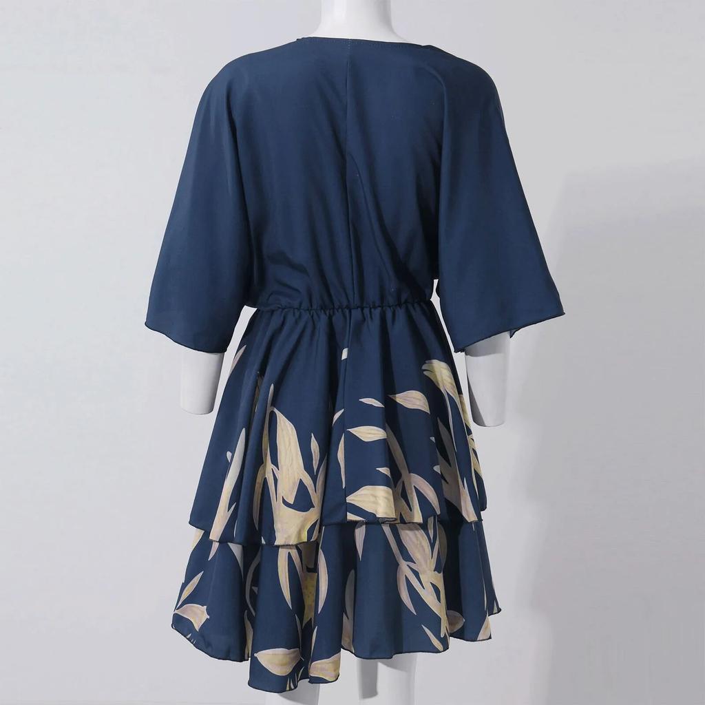 Женское платье в стиле бохо с цветочным принтом, летние сексуальные свободные платья с v-образным вырезом и рукавами «летучая мышь», на шнуровке, женское пляжное праздничное мини-платье, одежда