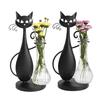 Ручная работа Мультяшный кот Уникальная цветочная композиция Домашний декор Цветочное искусство Креативная стеклянная ваза DIY Железное искусство Экологичный черный