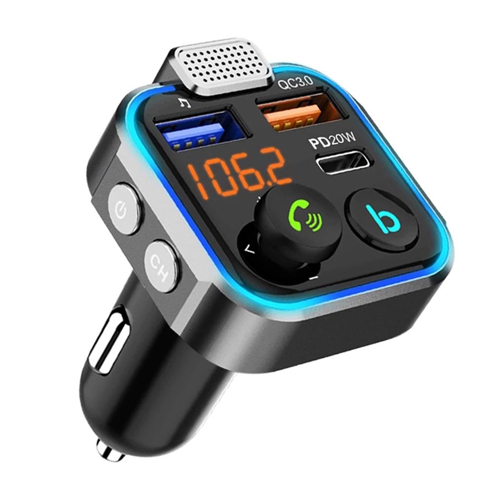 Автомобильный Bluetooth-совместимый 5.0 FM-передатчик с одной кнопкой Bass Mp3-плеер с большим микрофоном USB Music Play QC3.0 PD20W быстрое зарядное устройство