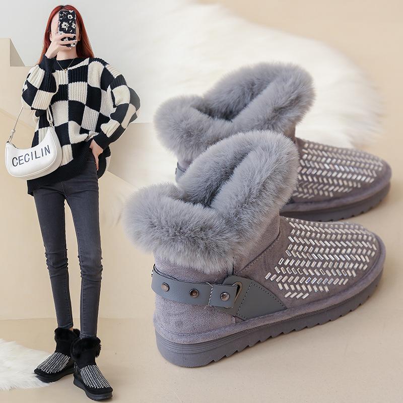 Женские ботинки, новые зимние плюшевые высокие зимние ботинки для женщин, теплые повседневные лаконичные удобные элегантные хлопковые женские ботильоны