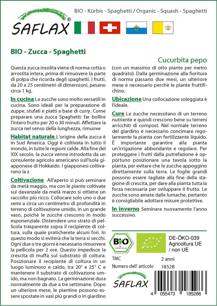 SAFLAX Garden in the Bag - Органический продукт - Тыква - Спагетти - 5 семян - С субстратом в подходящем пакете - Cucurbita pepo