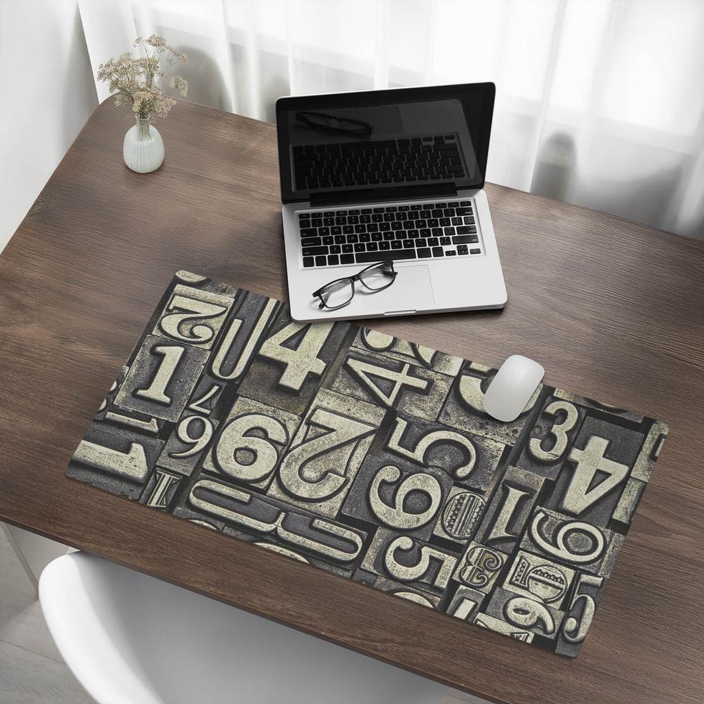 Desk Pad for Keyboard and Accessories Retro Style Numbers 90x45 cm