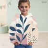 Girls Long Sleeve Hooded Pullover Abstract Leaf Printed Casual Sweatshirt