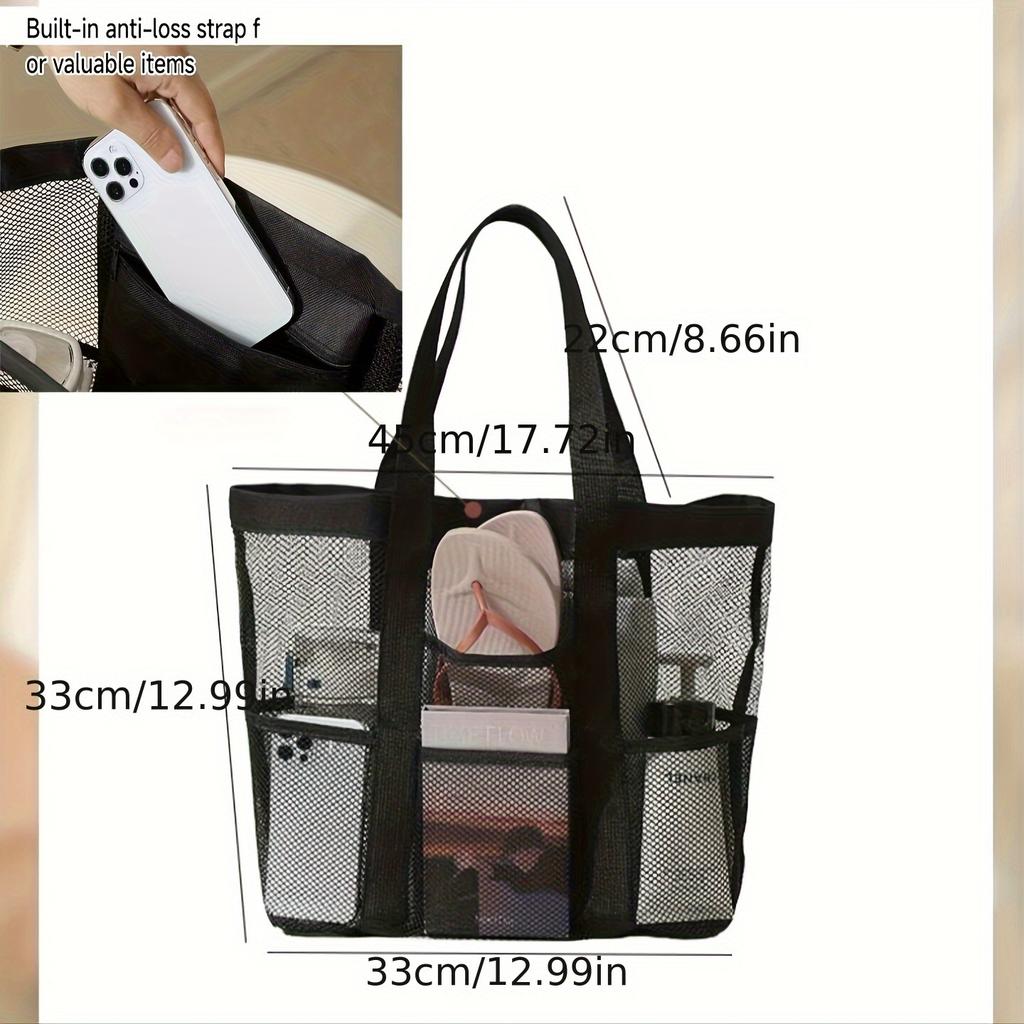 Extra Large Mesh Beach Tote Bag Breathable & Foldable with Zipper Closure, Multiple Side Pockets, Portable Organize Storage Beach Mesh Bag