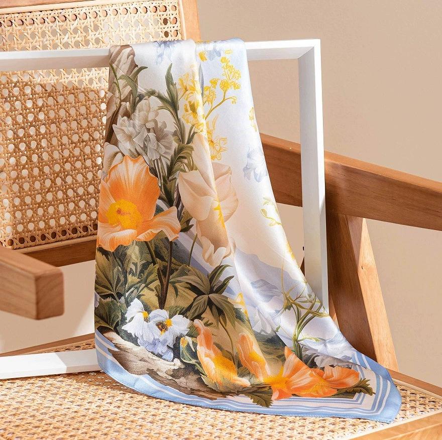 Silk Scarf Square Scarf High-end Strap 100% Mulberry F Student Fashion Sunscreen Shawl Dual-purpose