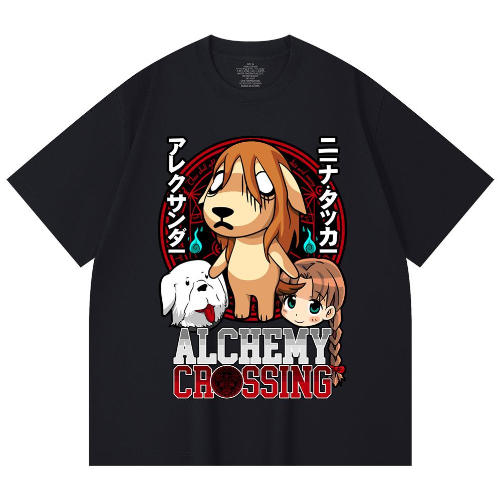 230 г/м² 100% хлопок Fullmetal Alchemist V5 Алхимический Перекресток Принт Унисекс Тяжелая Хлопковая Футболка