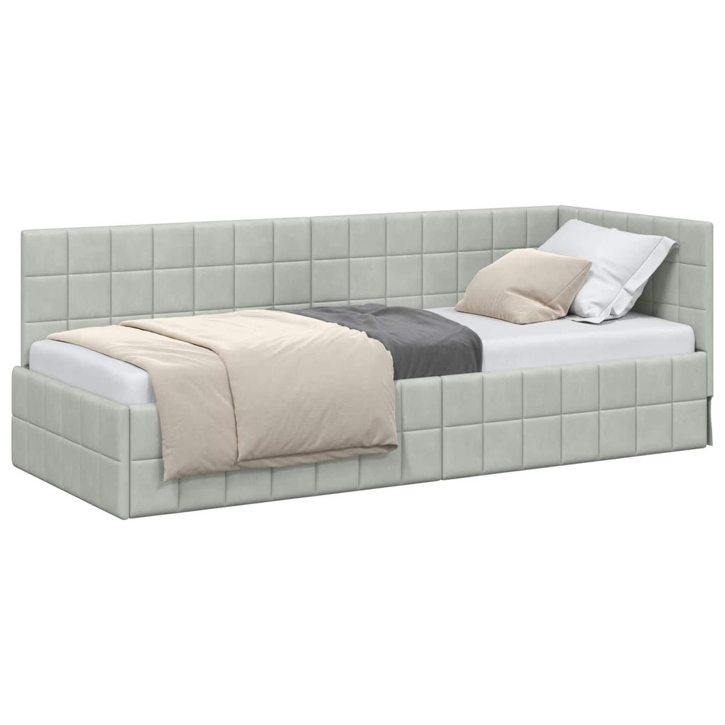 Corner Bed Frame with Headboard Light Grey 80 cm x 200 cm Velvet