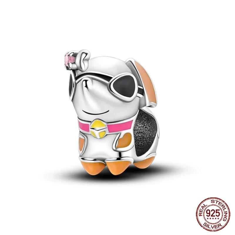 S925 стерлингового серебра милые фиолетовые подвески кошка собака бабочка цветок цепочка безопасности подвески подходят оригинальный браслет своими руками