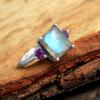 Кольцо с лабрадоритом и аметистом, массивное ювелирное изделие ручной работы из стерлингового серебра 925 пробы, массивное кольцо