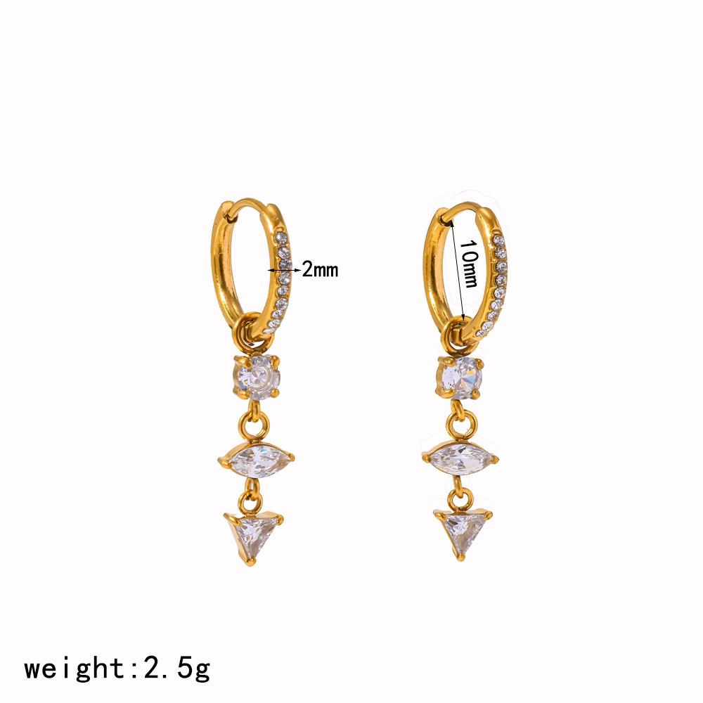 Fanhua Jewelry Tiktok Hot Selling Tarnish Free 18K Gold Plated Stainless Steel CZ Marquee Earring