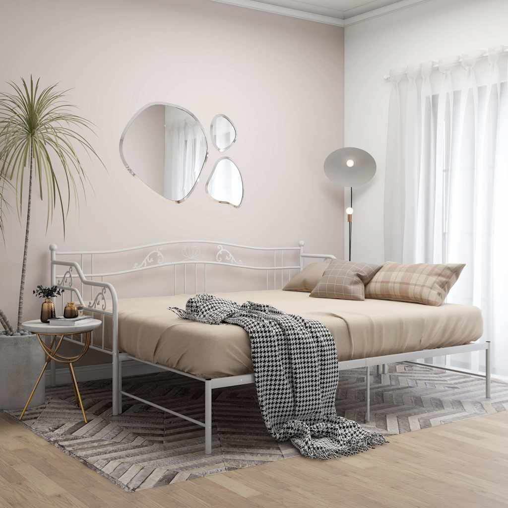vidaXL Ausziehsofa Bettgestell Weiß Metall 90x200 cm