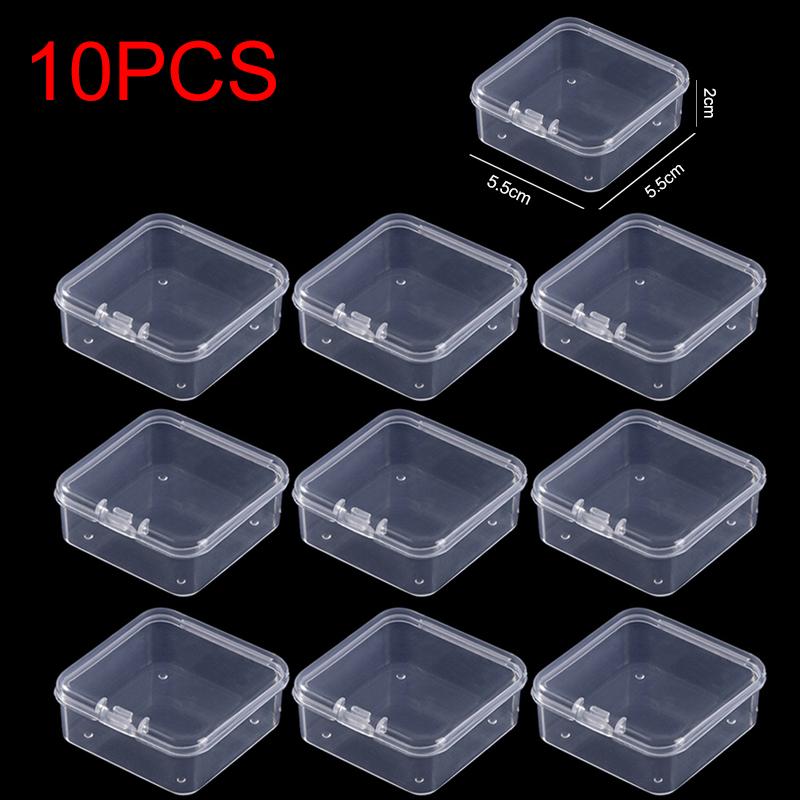 10PCS/Pack Portable Jewelry Storage Box Mini Transparent Plastic Square Jewelry Container Case for Earring Necklace Nail Art ZYF