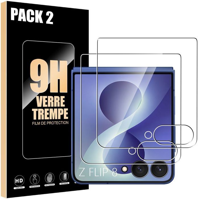 2x Verre Trempé pour Samsung Galaxy Z Flip 8, Protection Transparent 9H Antichoc Anti-Rayures