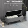 Storage Ottoman with Flip Top, Rectangular Upholstered Bench, Linen Look Fabric Footstool with Steel Legs for Living Room, Bedroom, Grey