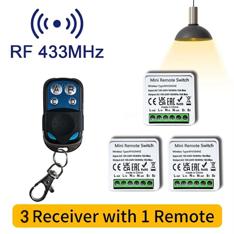433MHz Universal Wireless Switch Mini Relay Receiver Module 4 Styles of Remote Controls For LED Light Smart Home Automation