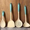 1/2/3/4pcs White Blue Handle Silicone Kitchenware Silicone Spatula Spoon Soup Spoon Rice Spoon Multifunctional Cooking Spoon Spatula