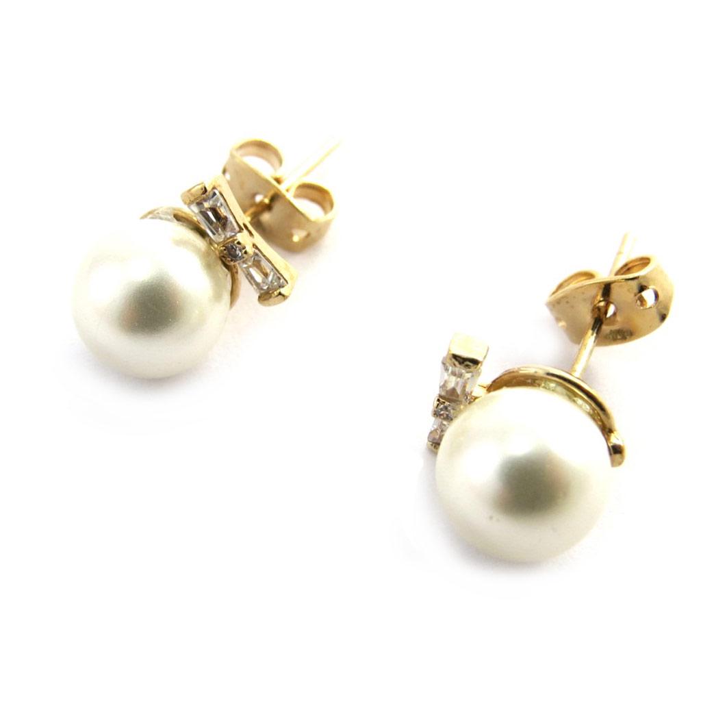 Les Trésors De Lily [M9481] - Gold Plated Earrings 'Sissi' White Gold - 10x8 Mm