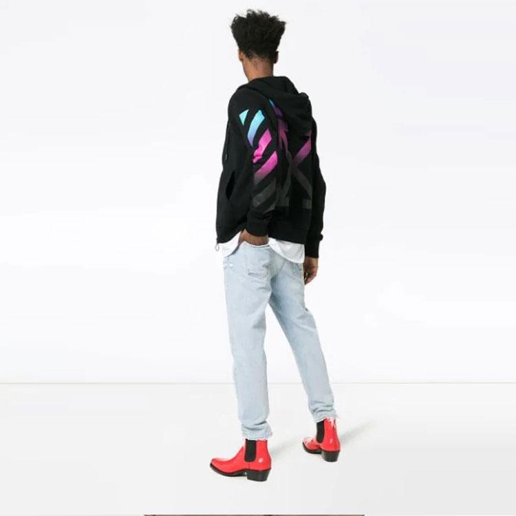 Off-White Gradient Rainbow Arrows Long Sleeve Hoodie Men Tops Black OMBE001F181920051088