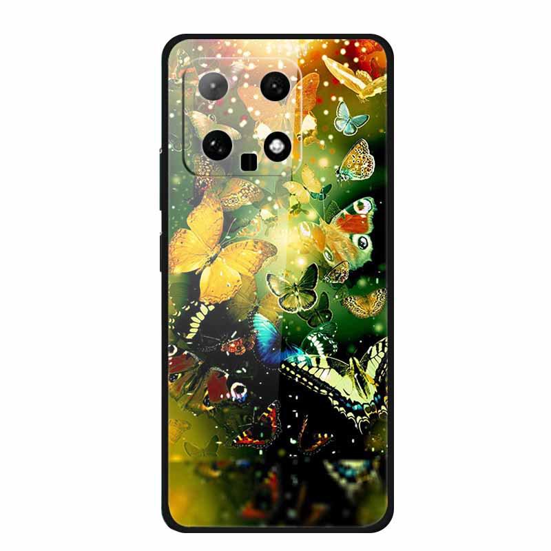 Чехол для телефона Xiaomi 14: Дизайн с разноцветными бабочками, Закаленное стекло, Креативный стиль, Хит продаж