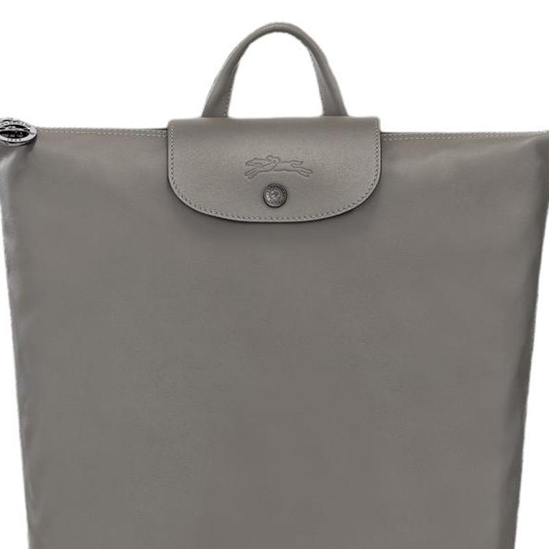 Longchamp Le Pliage Xtra Textured Logo Adjustable Wide Shoulder Strap Leather Backpack Medium Unisex Backpack Dove-Grey 10287987P55