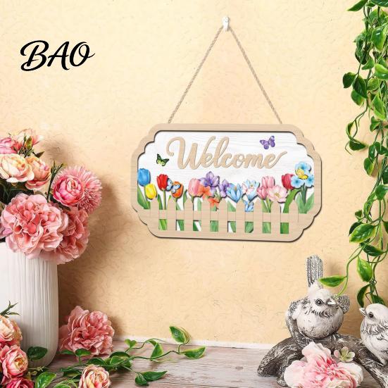 Outdoor Welcome Sign Wooden Door for Front Door, Waterproof Hanging Sign, Hanger Decoration Home Farmhouse Garden Yard Porch