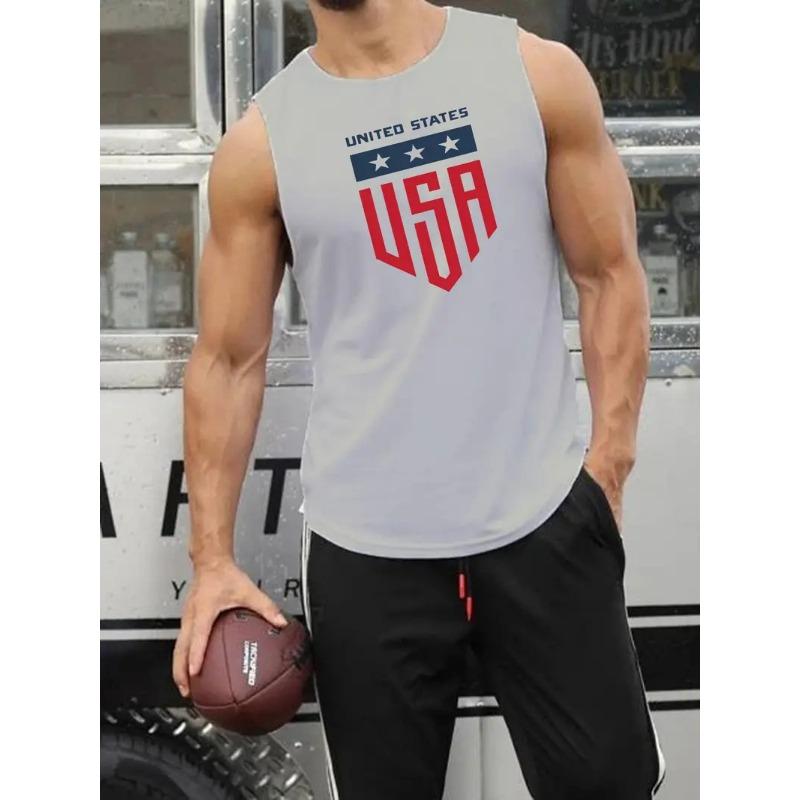 Men's Vest Simple Printed Round Neck Mens Sleeveless Tank Top Daily Sports Breathable Comfortable Not Stuffy Sleeveless Tank Top
