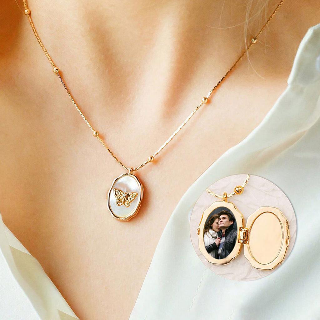 Custom Photo Gold Locket Necklace For Women, Personalized Memorial Gifts For Women Teen Girls Valentine's Day Birthday Anniversary
