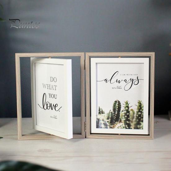 Двойная фоторамка, вертикальная вращающаяся складная фоторамка с оргстеклом, деревенская настольная декоративная фоторамка для домашнего офиса