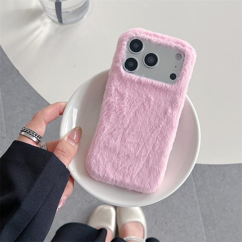 Зимний теплый однотонный пушистый плюшевый чехол для телефона iPhone 17 Air 16 15 14 13 Pro Max Ударопрочный защитный чехол