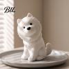 Durable Dog Figure Cute Sitting Samoyed Figurine, 3D Printed Smiling Puppy Statue, Healing Realistic Art Piece Animal Desktop Ornament for Home