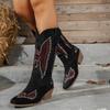 Embroidered Round Toe Ankle Boots for Women - Mid-Heel Western Style Leather Boots, Vintage Fashion Boots In Wide Width