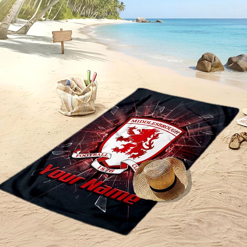 Middlesbrough FC Personalized Printed Beach Towel Soccer Logo Support Custom Name Text Absorbent Towel For Sport Travel Special Gift