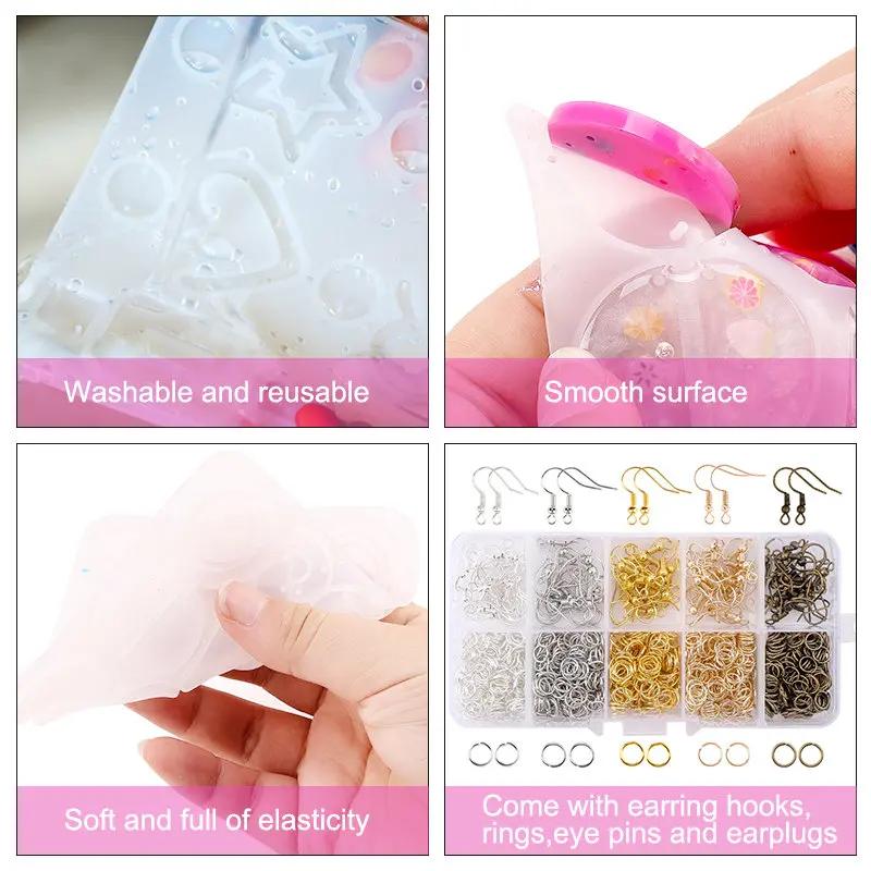 Earring Resin Molds Epoxy Resin Silicone Jewelry Mold with Hole Casting Molds in Various Shapes and Sizes for Earring Making DIY