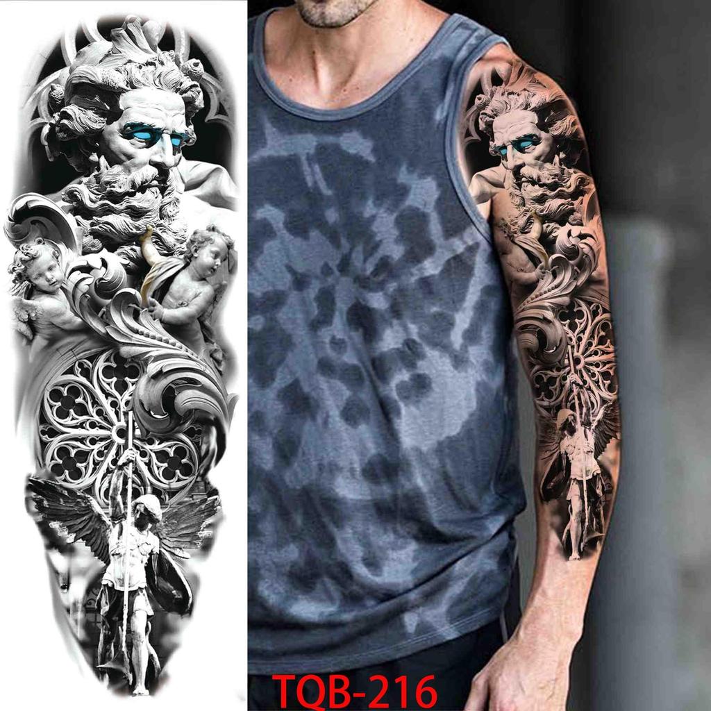 1 PC 480*170MM Full Arm Temporary Tattoo Sticker Sleeve Men Women Fashion Sexy Fake Tattoo Wolf  Lion Tiger Painting Tattoo Skull Angel Tattoo