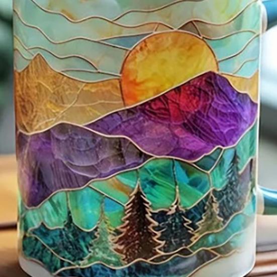 Керамическая кружка с 3D акварельным закатом 11/15 унций Эргономичная ручка Уникальный художественный подарок для дома и офиса