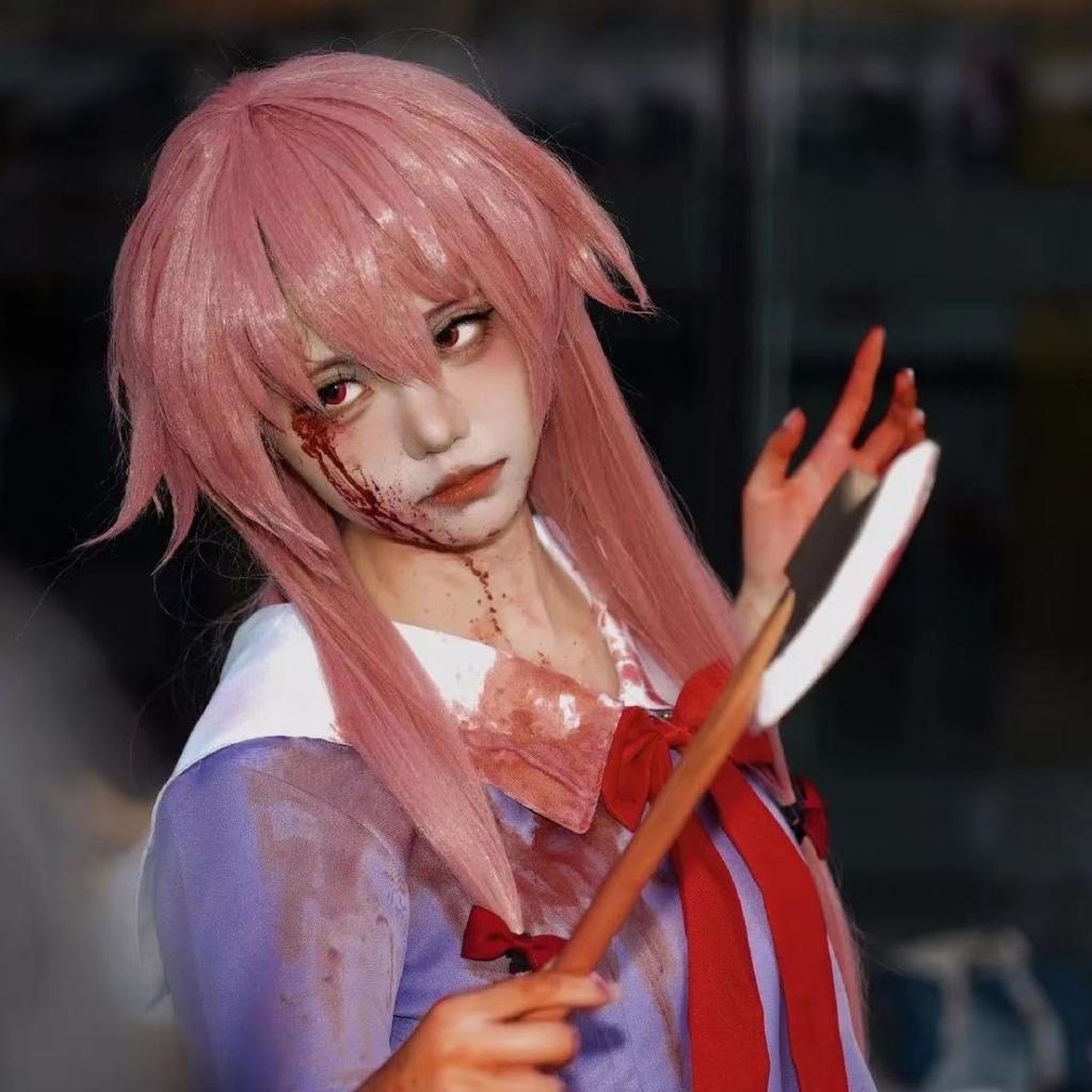 Gasai Yuno Косплей Аниме Дневник будущего Gasai Yuno Mirai Nikki Косплей Костюм Школьная форма Бант Короткая юбка Парик Костюмы на Хэллоуин