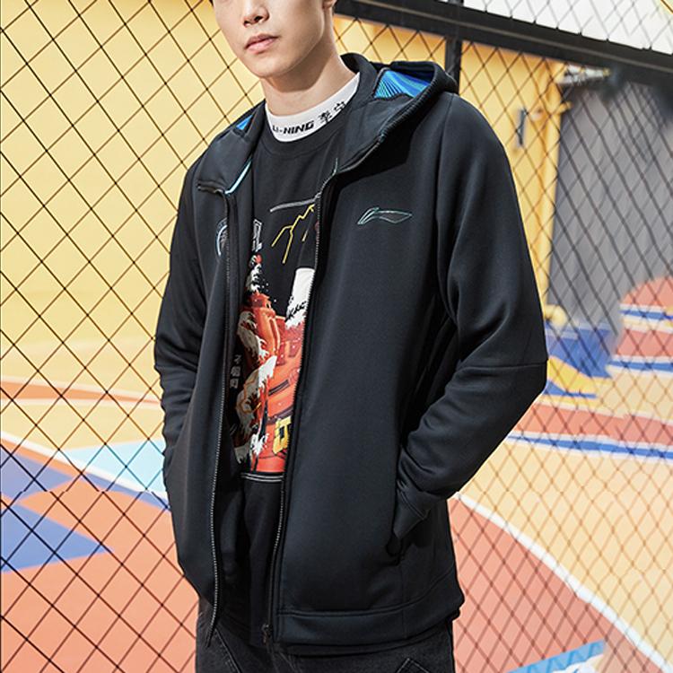 Li-Ning Спортивная толстовка с капюшоном Basketball Series Letter Print, мужские куртки, черный цвет AWDQ789-2