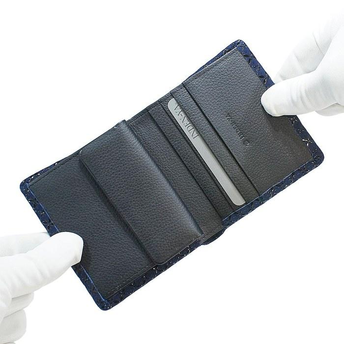 [Inden-ya] Wallet Bi-fold Wallet Z Thin Compact Deer Leather Navy x Black Lacquer Shichihou-tsunagi Pattern 2013-04-179 Navy, Black 10.2cm