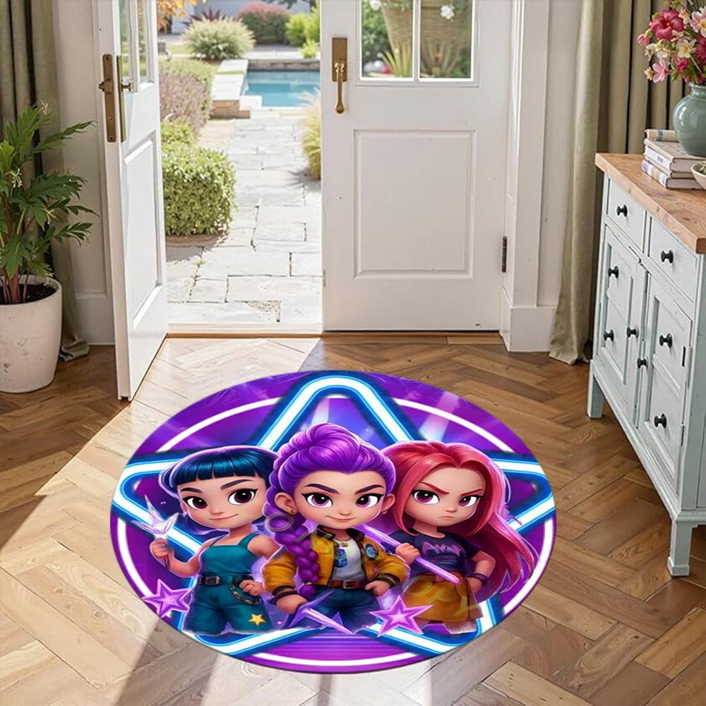 Kpop Round Office Rug Perfect for Entryway Dormitory Outdoor Kitchen Antislip Round Carpet Anime Office Decor Birthday Christmas Gift