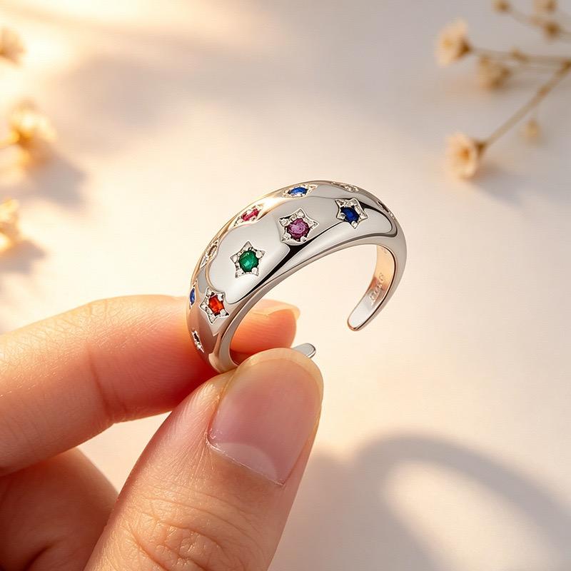 Xiaomi BF CLUB 925 Sterling Rings for Women Simple Geometric Handmade Irregular Retro Oval Colorful CZ Ring Allergy For Birthday Gift