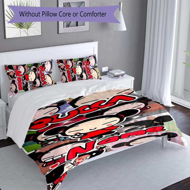 3pcs Custom Name Pucca Bedding Set,Includes 1 Duvet Cover and 2 Pillowcases,All-season Bedroom Decor