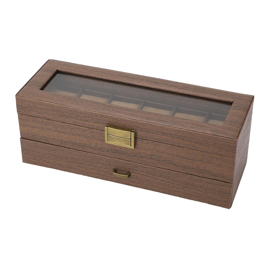 Watch Holder Vintage Grain PU Leather Double Layers 6 Slot Watch Holder Organizer