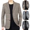 Men Suit Coat Lapel Long Sleeve Plaid Pattern Two Buttons Closure Suit Jacket