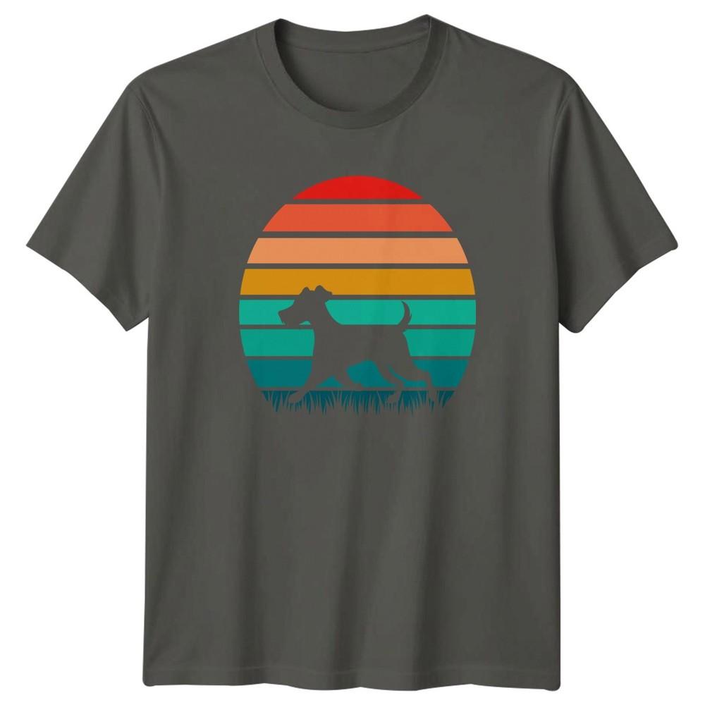 Dog Silhouette Vintage Retro Sunset TShirt Terrier Dogs Birthday