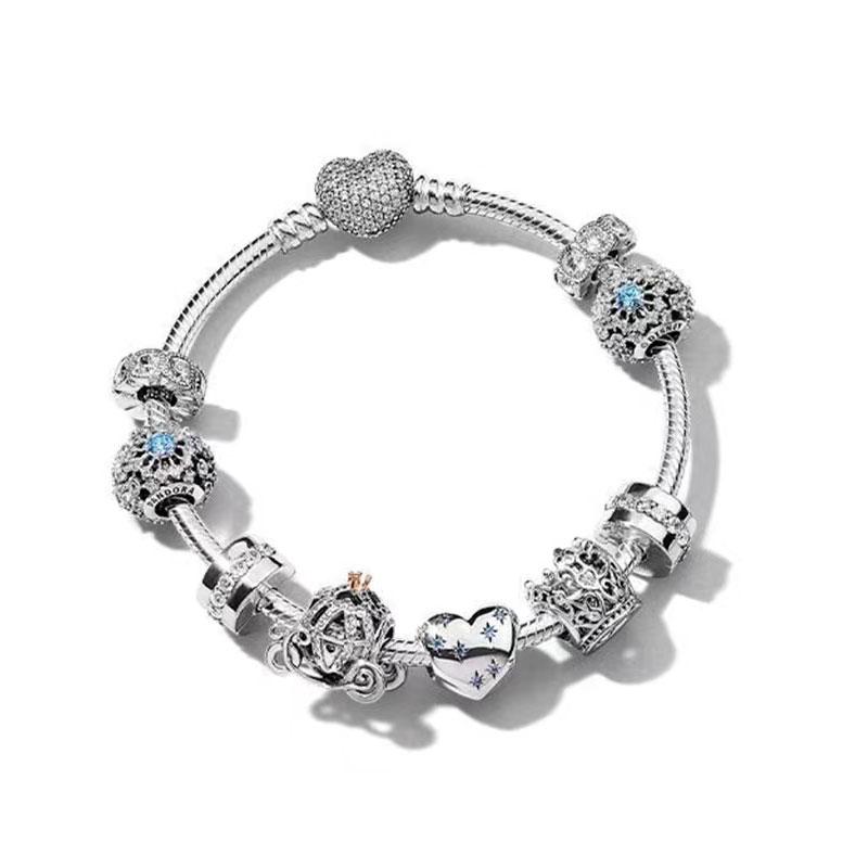 1/100 S925 silver heart crown snake bone bracelet women fashion jewelry DIY bracelet gift for her