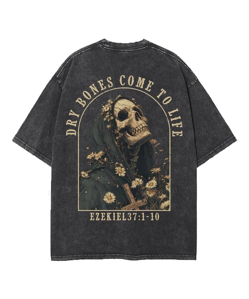 Arch Floral Skull Cross Dry Bones Come To Life Faith Graphic Vintage Washed T Shirt Unisex Oversized Short Sleeve Tee Casual Top