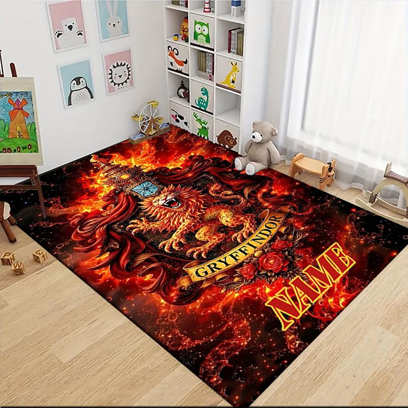 Custom Name Gryffindor Pride Fire Carpet Rug Customizable Soft Washable Anti-Slip Home Living Room Sofa Mats Personalized Rug. 090985