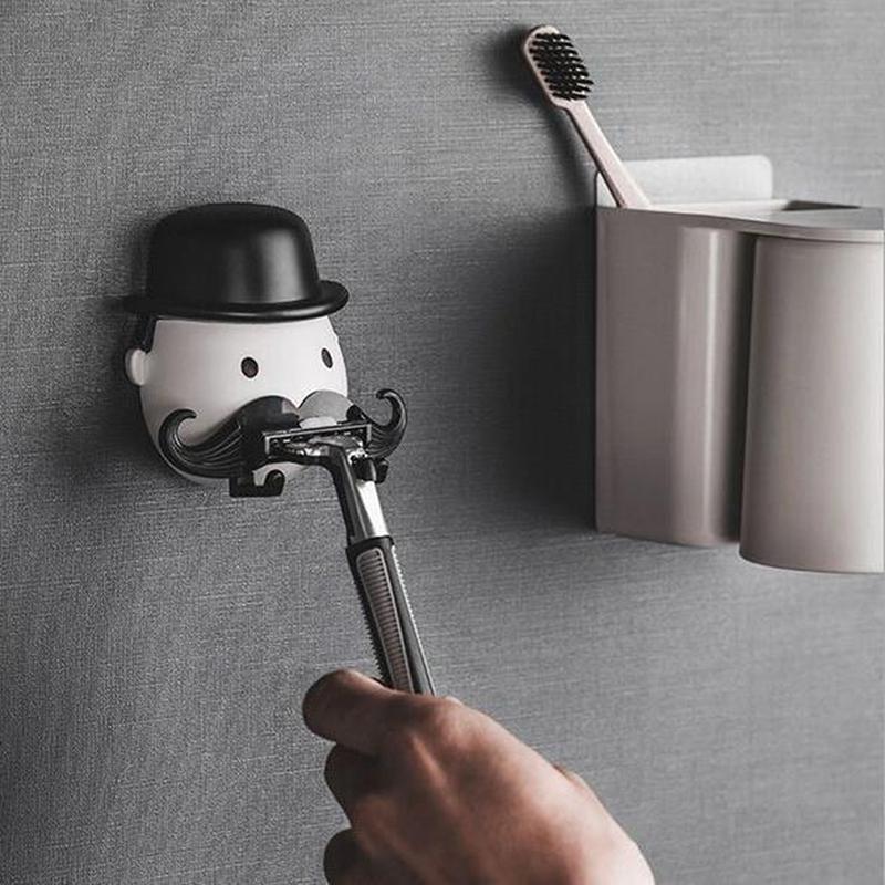 Пластиковый держатель для бритвы в форме усов, настенная присоска для ванной комнаты, стойка для хранения бритв, бороды, бритвы, органайзер, крючок с присоской